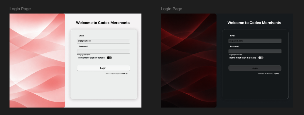 Login Page Light and dark