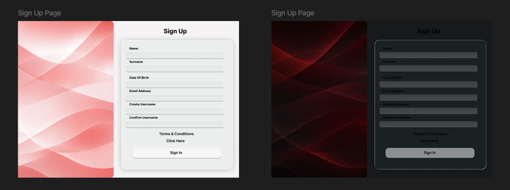 Signup Page Light and Dark
