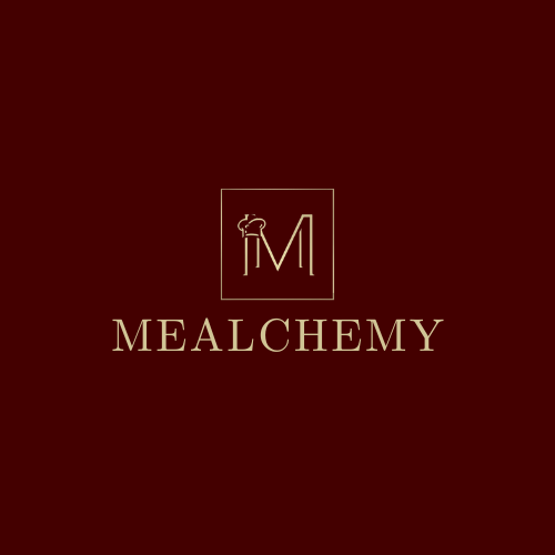 Mealchemy primary full logo on brand dark background