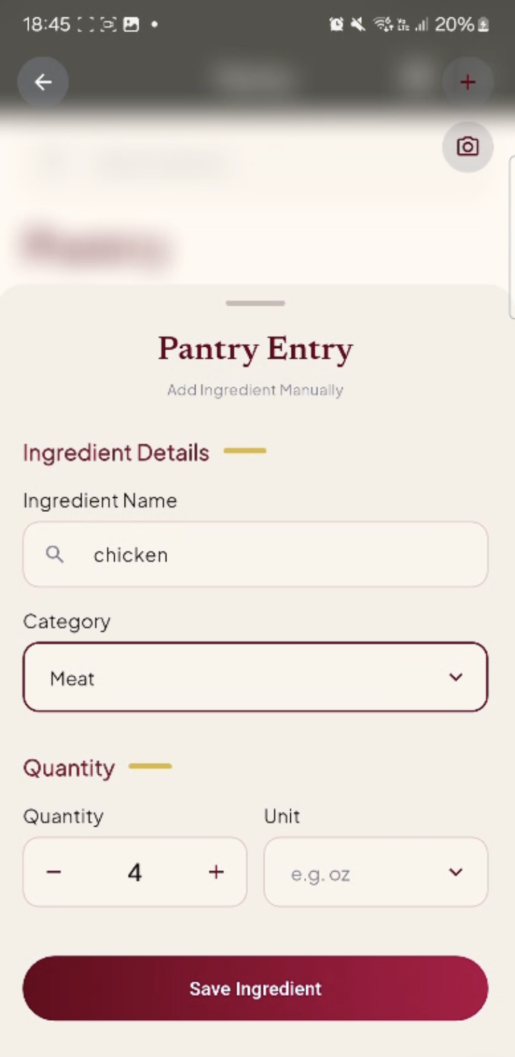 Live Add Pantry Item screen