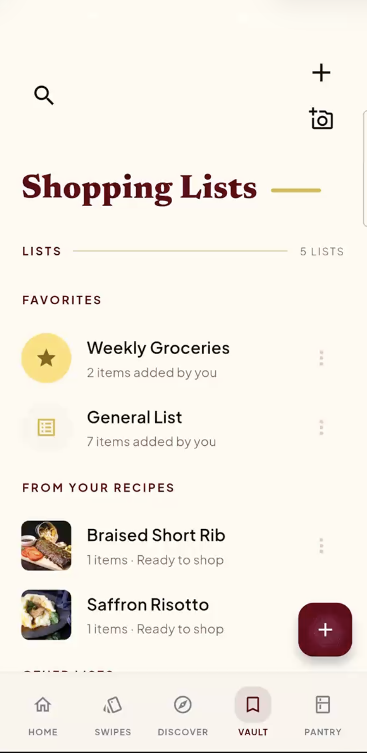 Live shopping list screen