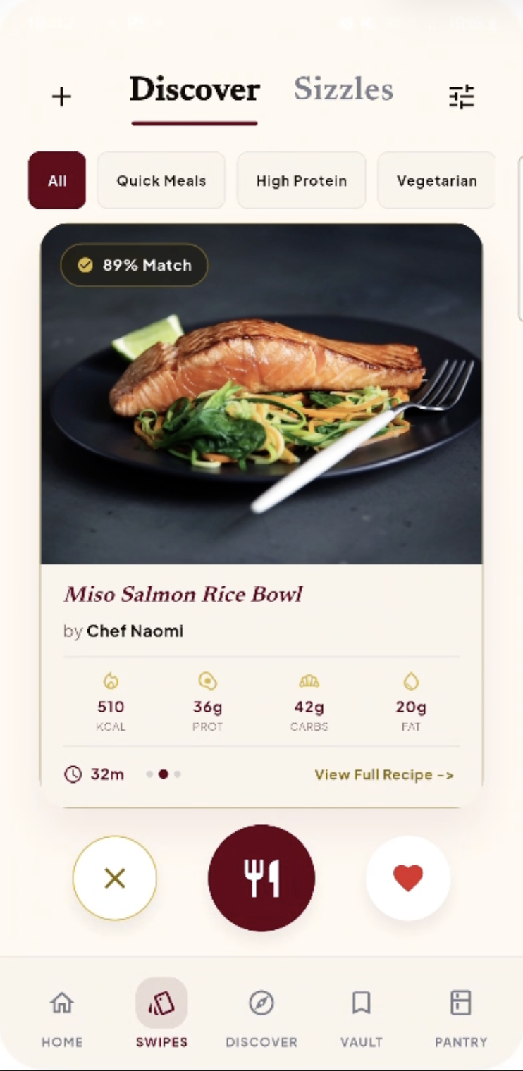Live swipe / guided discovery screen