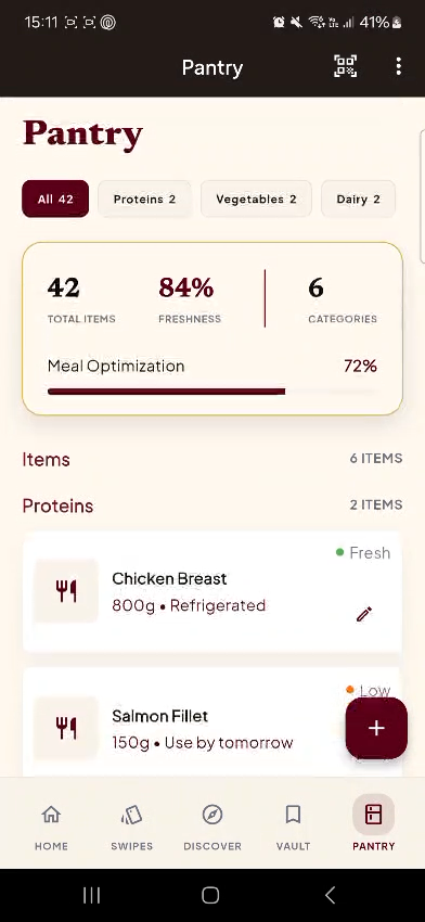 Live pantry screen
