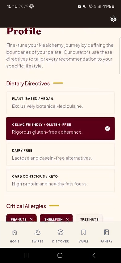 Live preferences screen